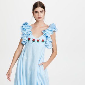 Fanm Mon Linen Demre Dress in Light Lagoon Blue Small